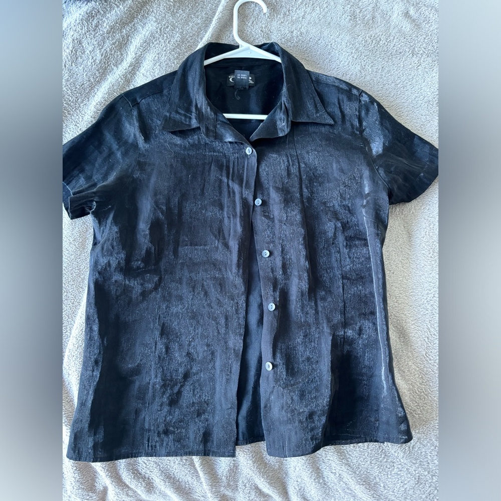 Reflex Men's Shiny Black Button Down Shirt